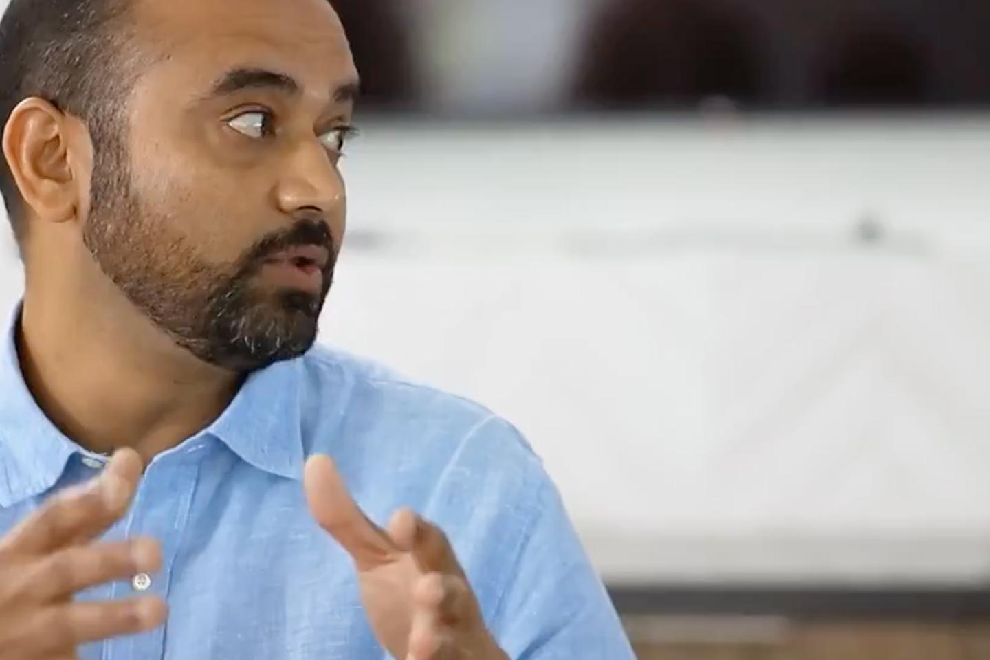 Still of person talking